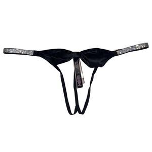 Victoria’s Secret Shine Strap Bow Satin Crotchless V-String Panty Size Medium